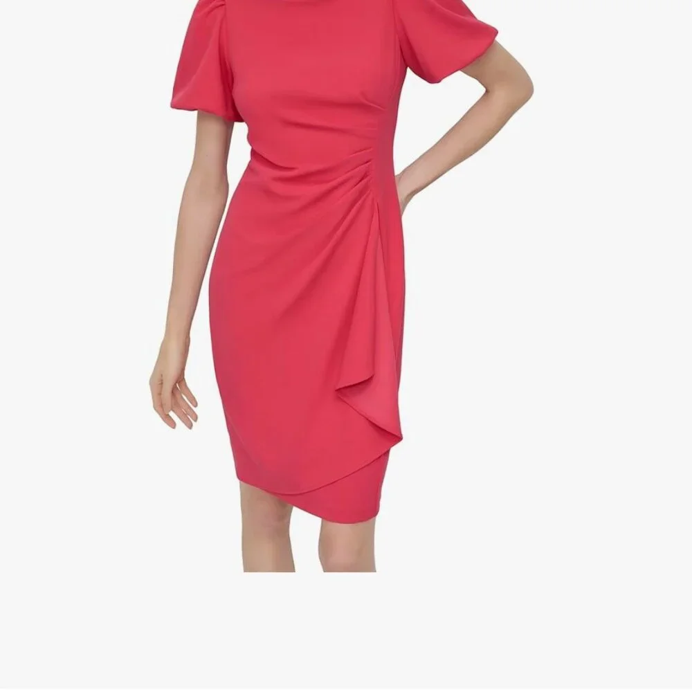 DKNY Women's Short Sleeve Side Ruched Dress, Sz 16, PreOwned - Picture 1 of 10